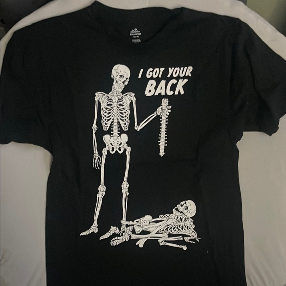 #131- Black Graphic Tee with Skeleton Print